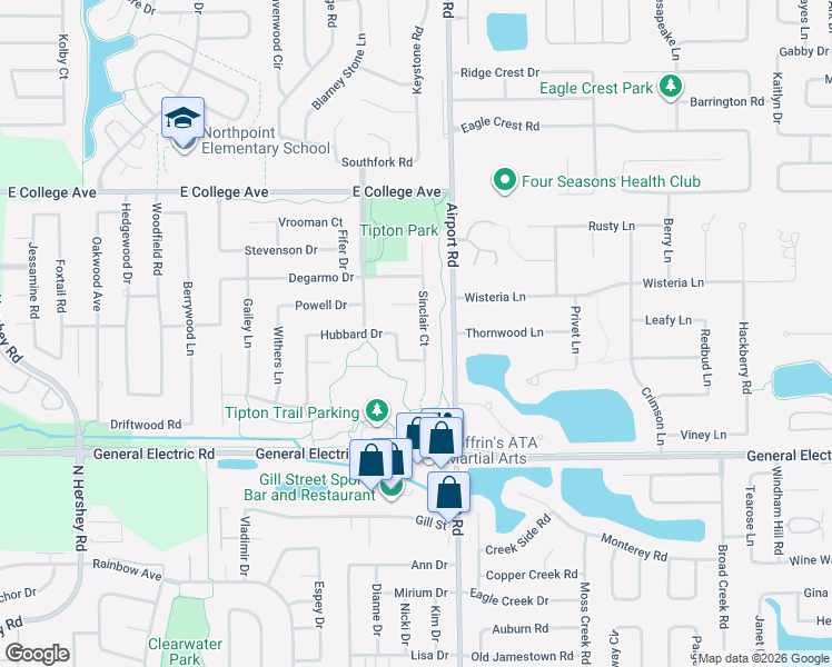 map of restaurants, bars, coffee shops, grocery stores, and more near 2015 Ebo Lane in Bloomington