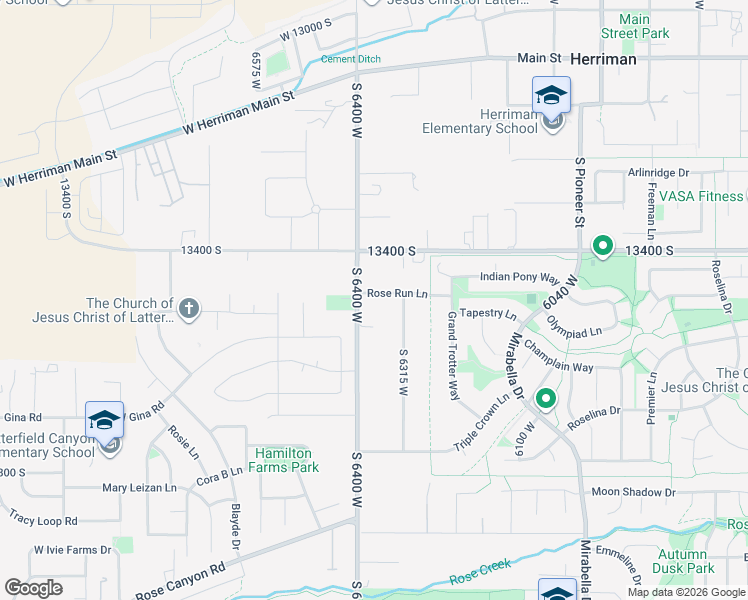 map of restaurants, bars, coffee shops, grocery stores, and more near 6367 Rose Run Lane in Herriman