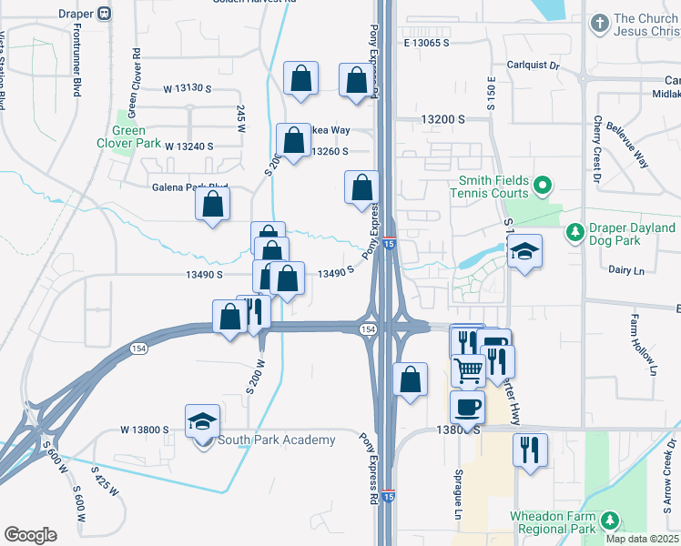 map of restaurants, bars, coffee shops, grocery stores, and more near 63 West 13490 South in Draper
