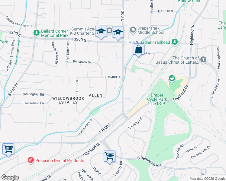 map of restaurants, bars, coffee shops, grocery stores, and more near 13515 Lone Peak Lane in Draper