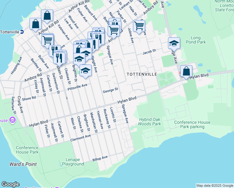 map of restaurants, bars, coffee shops, grocery stores, and more near 35 Fayann Lane in Staten Island