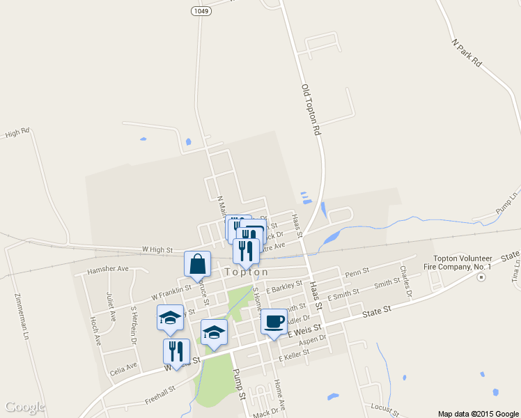 map of restaurants, bars, coffee shops, grocery stores, and more near 72 Washington St in Topton