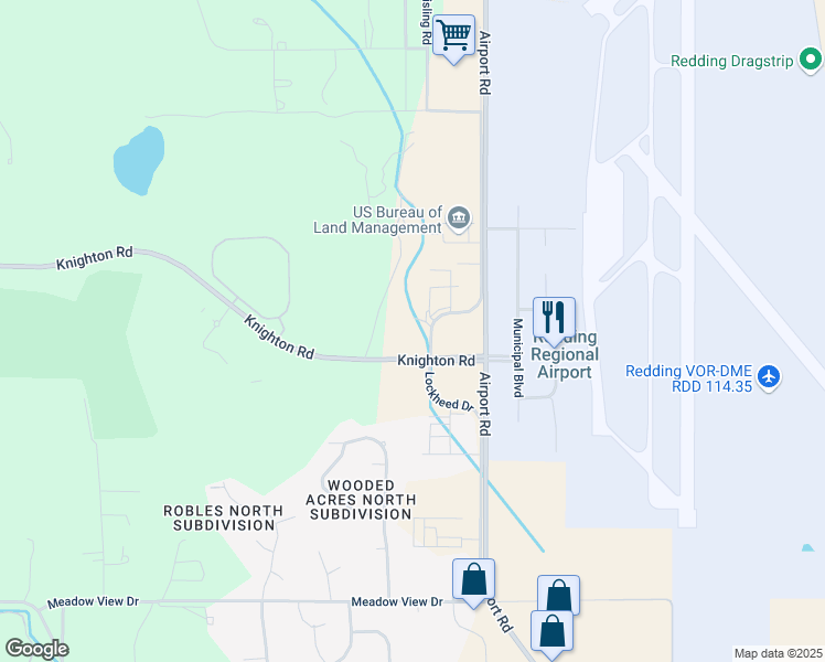 map of restaurants, bars, coffee shops, grocery stores, and more near 6758 Lockheed Drive in Redding