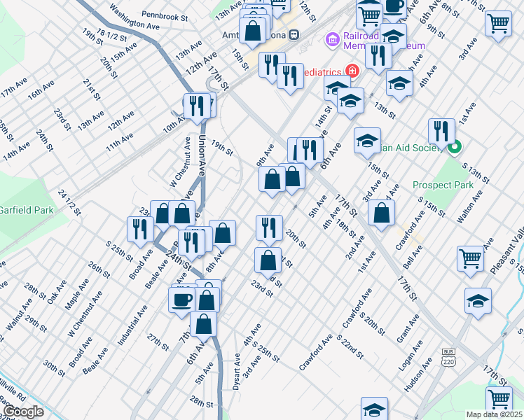map of restaurants, bars, coffee shops, grocery stores, and more near 2008 7th Avenue in Altoona