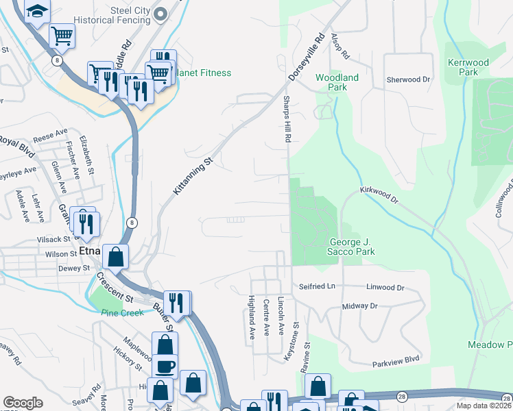 map of restaurants, bars, coffee shops, grocery stores, and more near 14 Bethany Drive in Pittsburgh