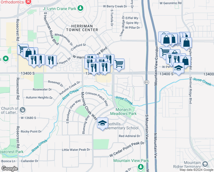 map of restaurants, bars, coffee shops, grocery stores, and more near 5087 West London Bay Drive in Riverton