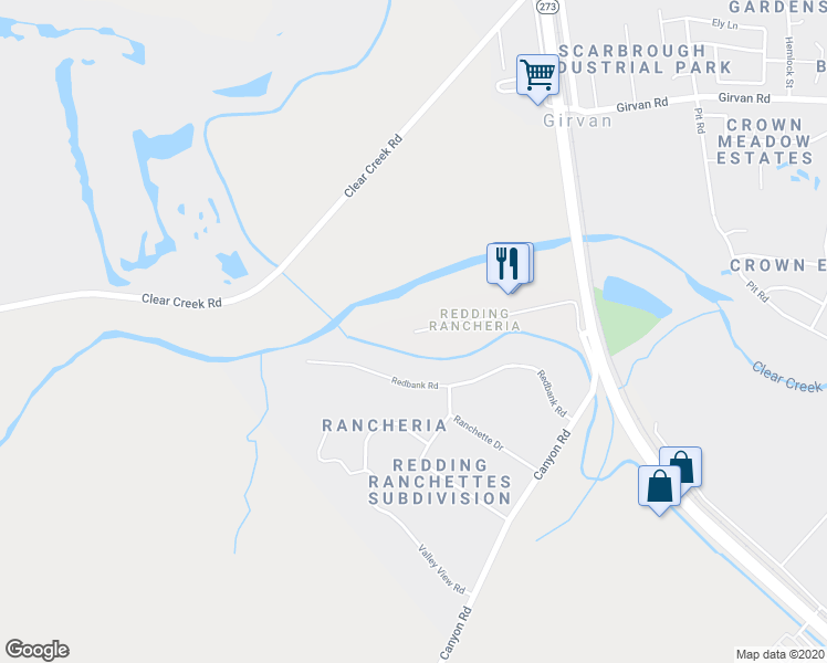 map of restaurants, bars, coffee shops, grocery stores, and more near 1060 Redding Rancheria Road in Redding