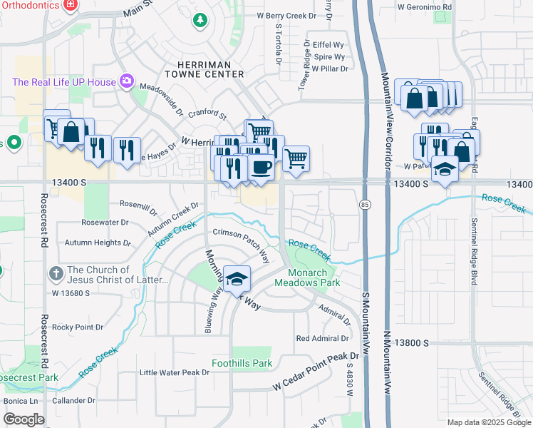 map of restaurants, bars, coffee shops, grocery stores, and more near 5087 West London Bay Drive in Riverton