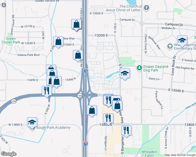 map of restaurants, bars, coffee shops, grocery stores, and more near 13469 South Mule Creek Cove in Draper