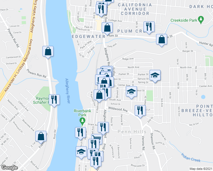 map of restaurants, bars, coffee shops, grocery stores, and more near 334 Center Ave in Verona
