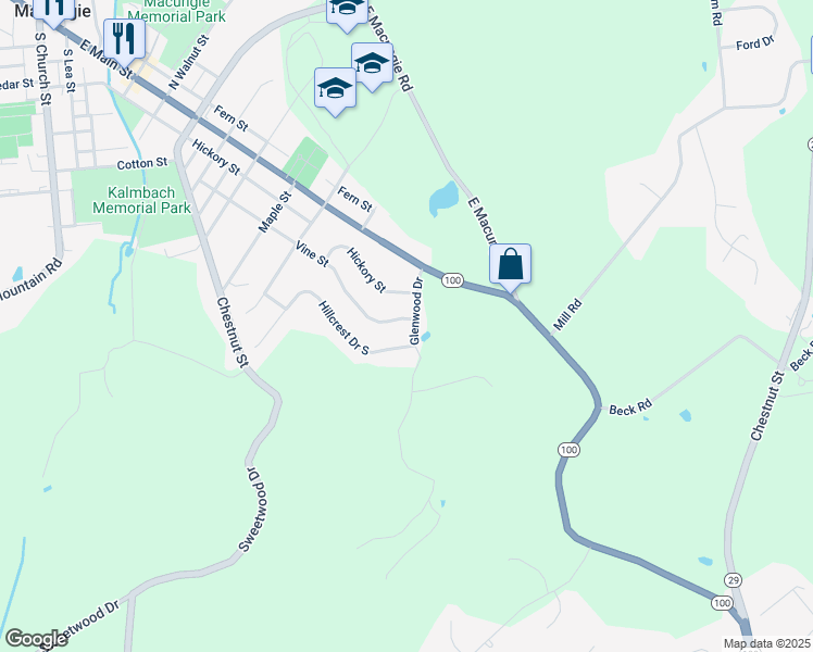 map of restaurants, bars, coffee shops, grocery stores, and more near 990 Vine Street in Macungie
