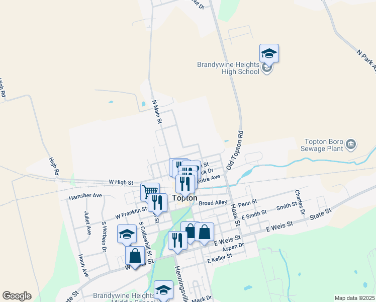 map of restaurants, bars, coffee shops, grocery stores, and more near 39 East Washington Street in Fleetwood