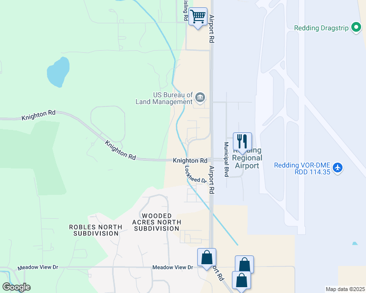 map of restaurants, bars, coffee shops, grocery stores, and more near 6758 Lockheed Drive in Redding