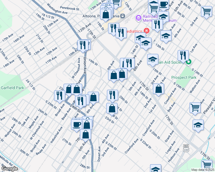 map of restaurants, bars, coffee shops, grocery stores, and more near 2008 7th Avenue in Altoona