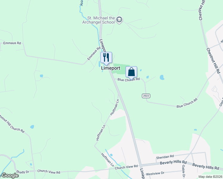 map of restaurants, bars, coffee shops, grocery stores, and more near 6288 Hoffman Lane in Coopersburg