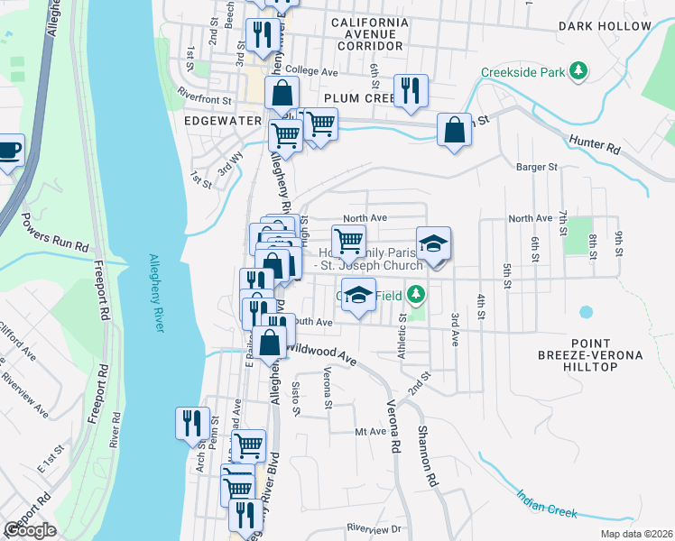 map of restaurants, bars, coffee shops, grocery stores, and more near 744 Herron Avenue in Verona
