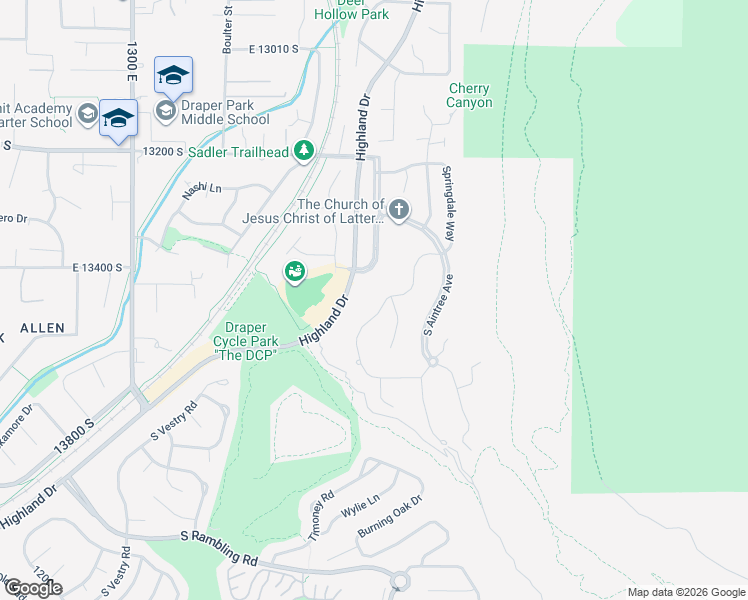 map of restaurants, bars, coffee shops, grocery stores, and more near 13481 Tuscalee Way in Draper