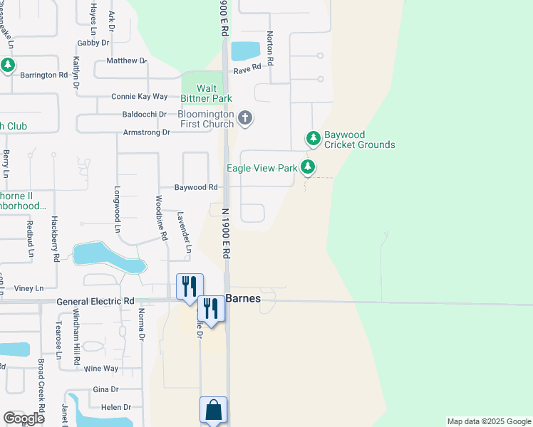 map of restaurants, bars, coffee shops, grocery stores, and more near 17 Yukon Circle in Bloomington