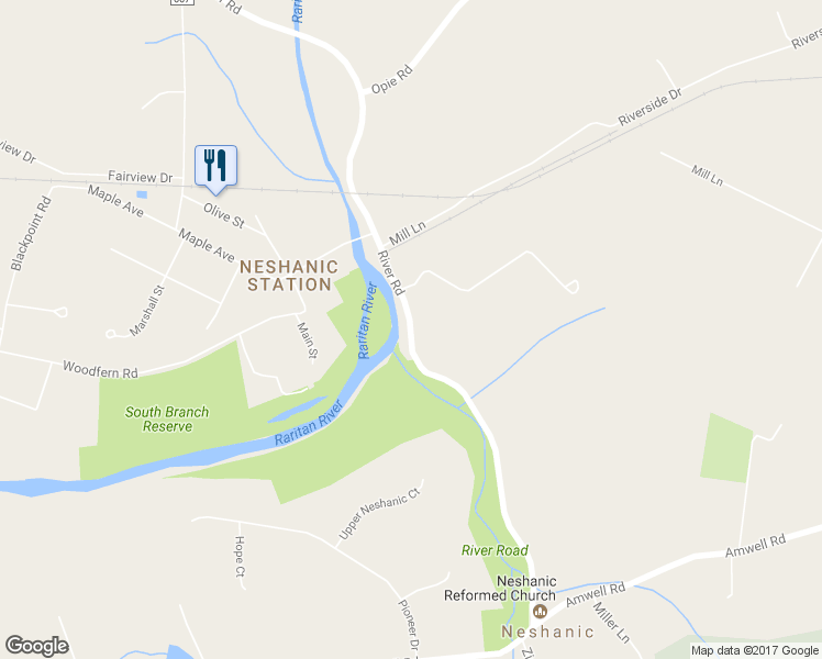 map of restaurants, bars, coffee shops, grocery stores, and more near 1143 River Road in Somerset County