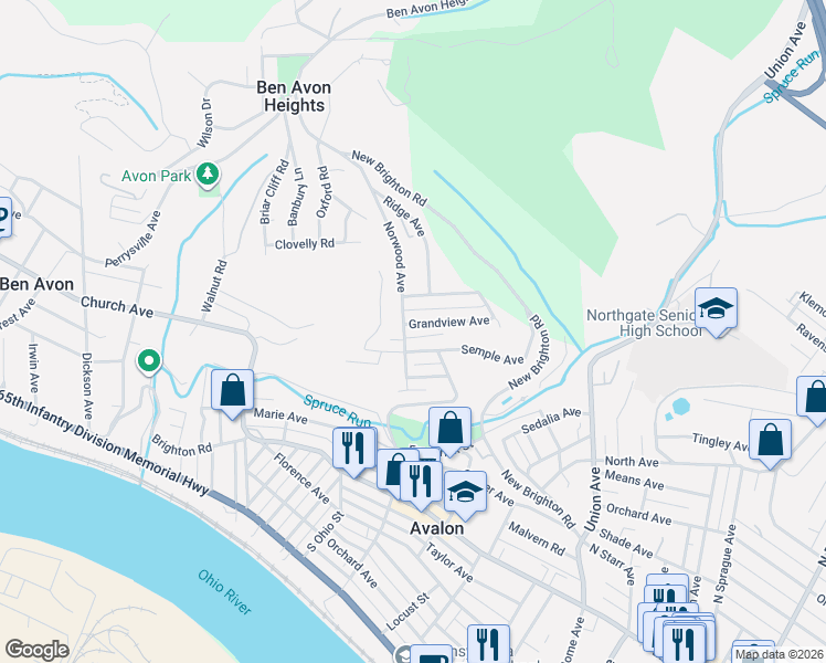 map of restaurants, bars, coffee shops, grocery stores, and more near 616 Semple Avenue in Pittsburgh