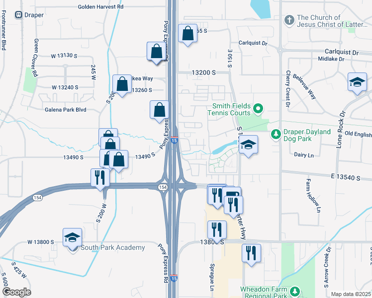 map of restaurants, bars, coffee shops, grocery stores, and more near 13411 Yellow Cliff Drive in Draper