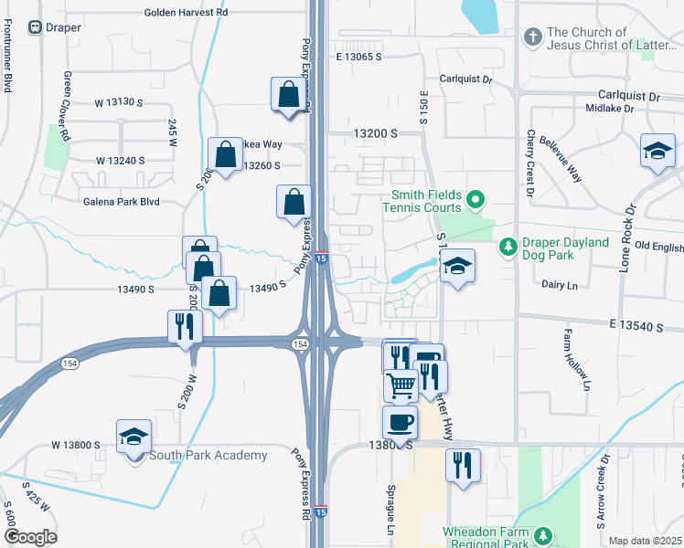 map of restaurants, bars, coffee shops, grocery stores, and more near 13411 Yellow Cliff Drive in Draper