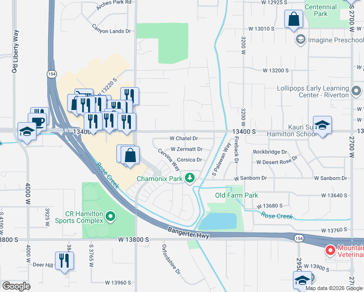 map of restaurants, bars, coffee shops, grocery stores, and more near in Riverton