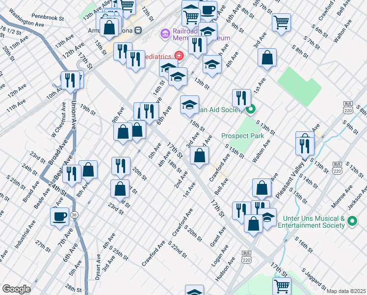 map of restaurants, bars, coffee shops, grocery stores, and more near 1519-31 4th Ave in Altoona
