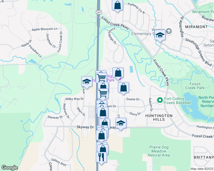 map of restaurants, bars, coffee shops, grocery stores, and more near 5716 South College Avenue in Fort Collins