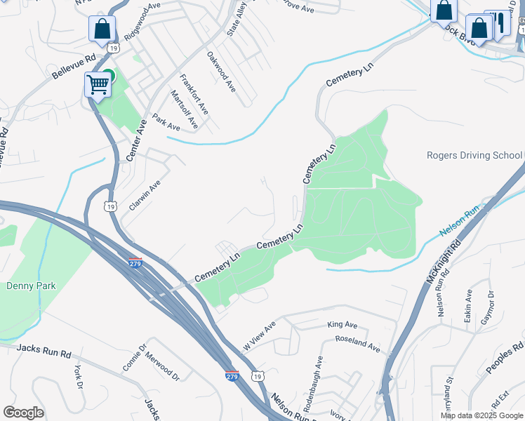 map of restaurants, bars, coffee shops, grocery stores, and more near 10 East West Drive in Pittsburgh