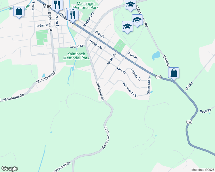 map of restaurants, bars, coffee shops, grocery stores, and more near 115 Maple Street in Macungie