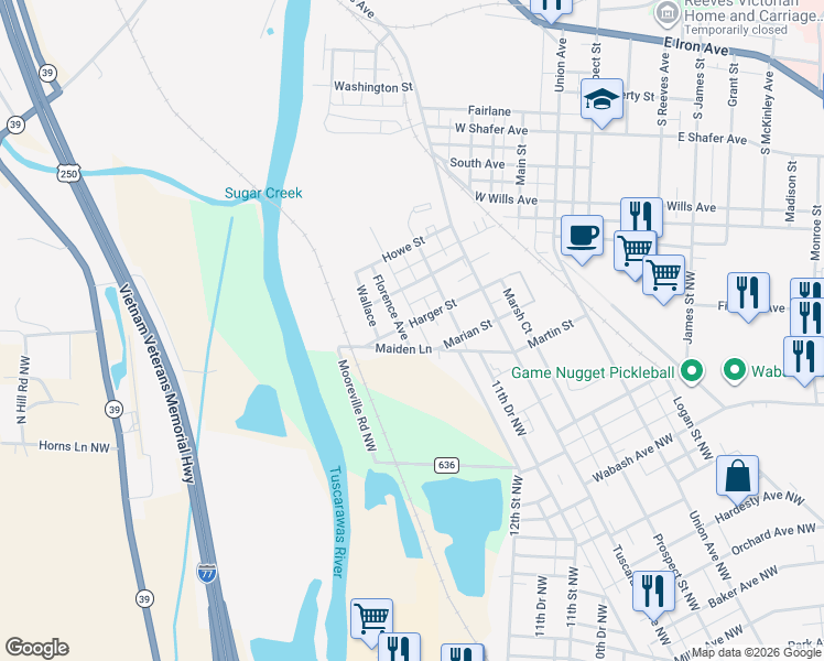 map of restaurants, bars, coffee shops, grocery stores, and more near 614 Florence Avenue in Dover