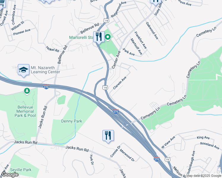map of restaurants, bars, coffee shops, grocery stores, and more near in Ross Township