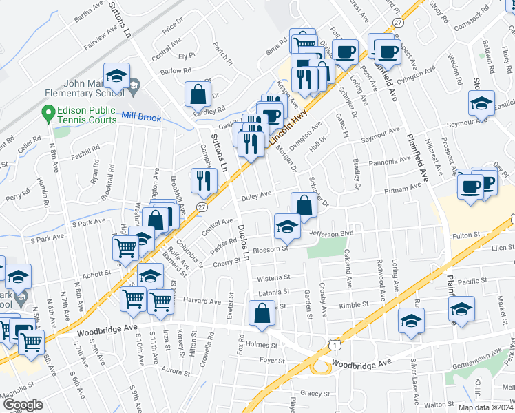 map of restaurants, bars, coffee shops, grocery stores, and more near 161 Orange Street in Edison