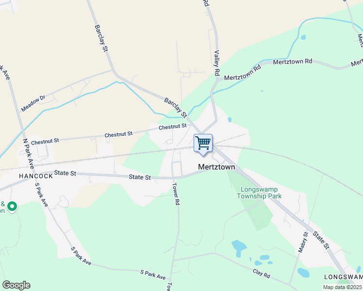 map of restaurants, bars, coffee shops, grocery stores, and more near 45 Barclay Street in Mertztown