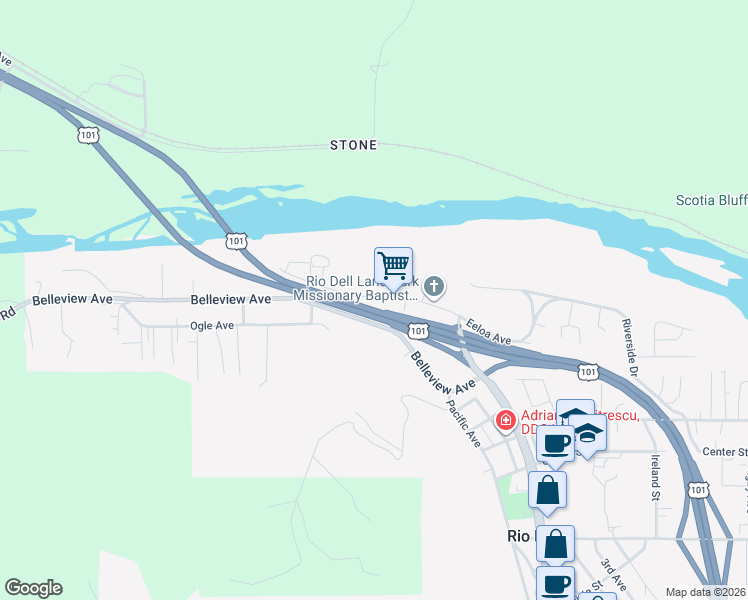 map of restaurants, bars, coffee shops, grocery stores, and more near 1348 Eeloa Avenue in Rio Dell