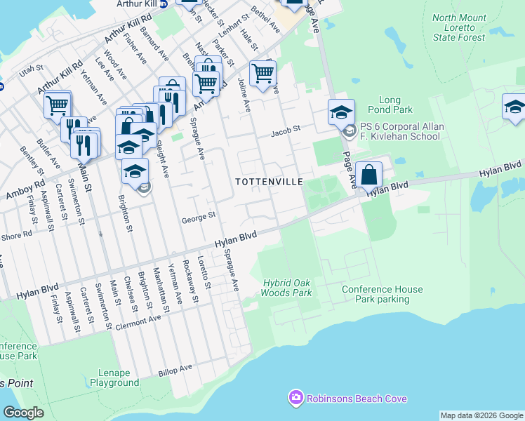map of restaurants, bars, coffee shops, grocery stores, and more near 25 Adlers Lane in Staten Island