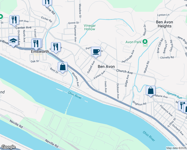 map of restaurants, bars, coffee shops, grocery stores, and more near 211 Breading Avenue in Pittsburgh