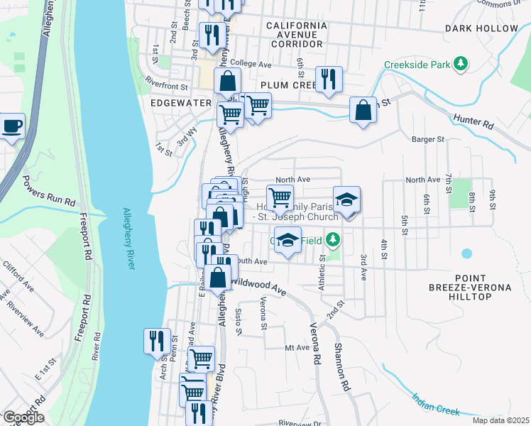 map of restaurants, bars, coffee shops, grocery stores, and more near 448 Union Street in Verona