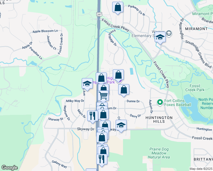 map of restaurants, bars, coffee shops, grocery stores, and more near 5716 South College Avenue in Fort Collins