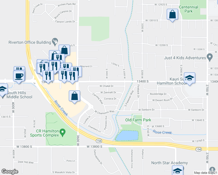 map of restaurants, bars, coffee shops, grocery stores, and more near in Riverton