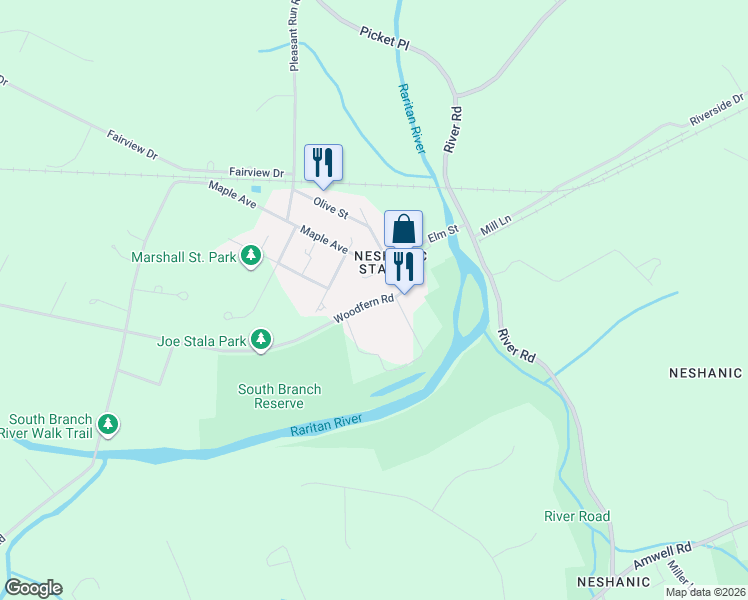 map of restaurants, bars, coffee shops, grocery stores, and more near 103 Woodfern Road in Branchburg