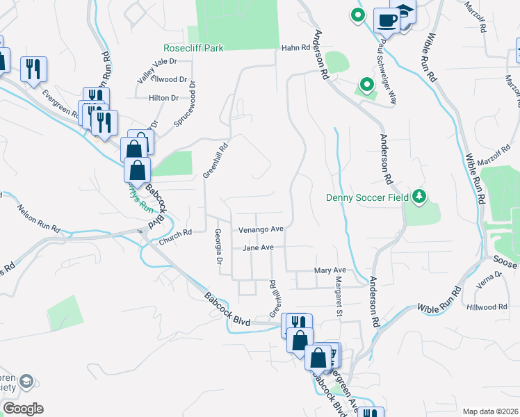 map of restaurants, bars, coffee shops, grocery stores, and more near 524 Fieldcrest Drive in Pittsburgh