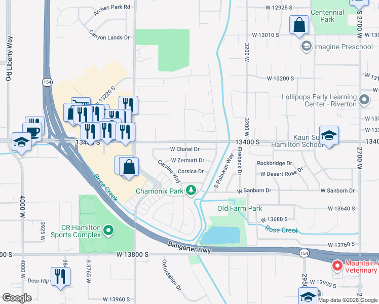 map of restaurants, bars, coffee shops, grocery stores, and more near in Riverton