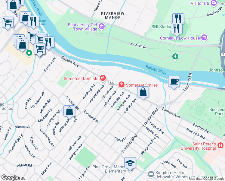 map of restaurants, bars, coffee shops, grocery stores, and more near 8 Girard Avenue in Franklin Township