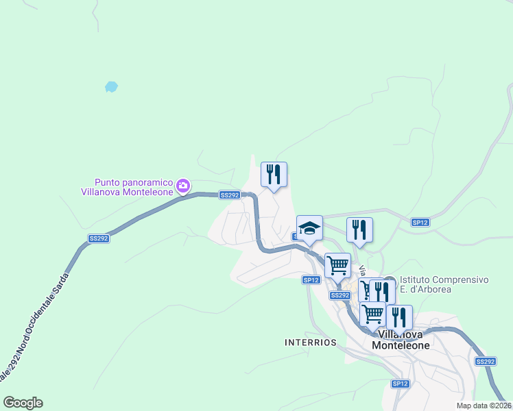 map of restaurants, bars, coffee shops, grocery stores, and more near 38 Via Grazia Deledda in Villanova Monteleone