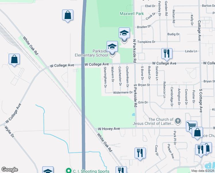 map of restaurants, bars, coffee shops, grocery stores, and more near 116 Sheringham Drive in Normal