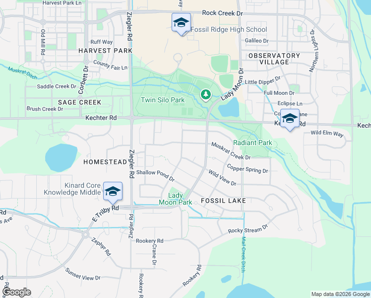 map of restaurants, bars, coffee shops, grocery stores, and more near 5708 Falling Water Drive in Fort Collins