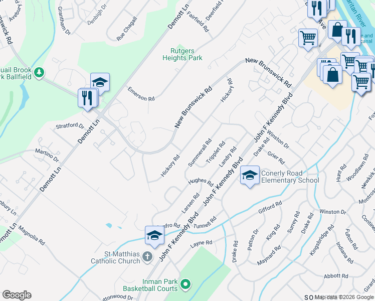 map of restaurants, bars, coffee shops, grocery stores, and more near 133 Hickory Road in Franklin Township