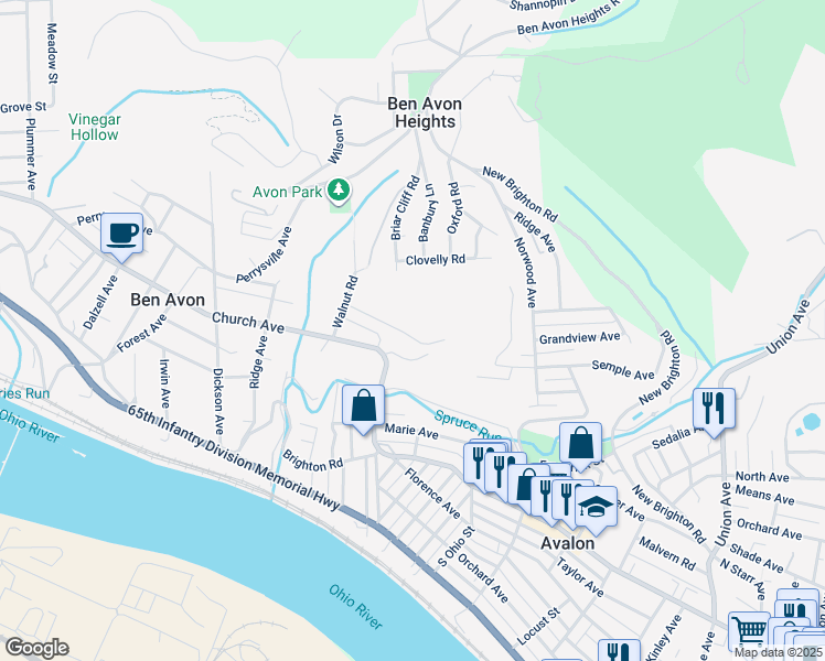map of restaurants, bars, coffee shops, grocery stores, and more near 6500 Virginia Avenue in Pittsburgh